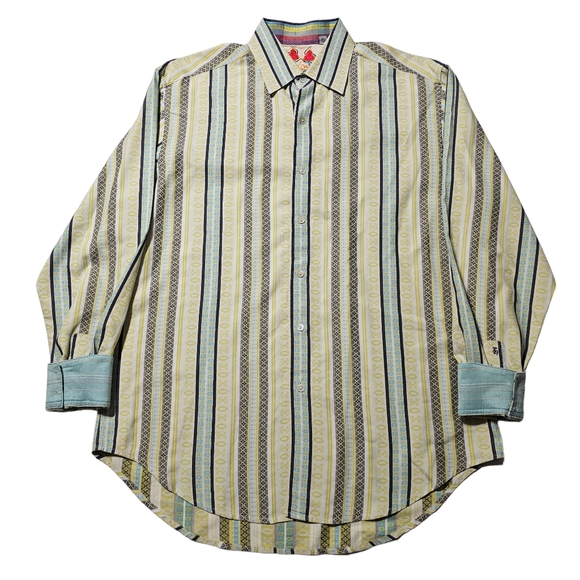 Robert Graham Mens Large Long Sleeve Button Front Shirt Stripes Flip Cuff - Picture 1 of 8